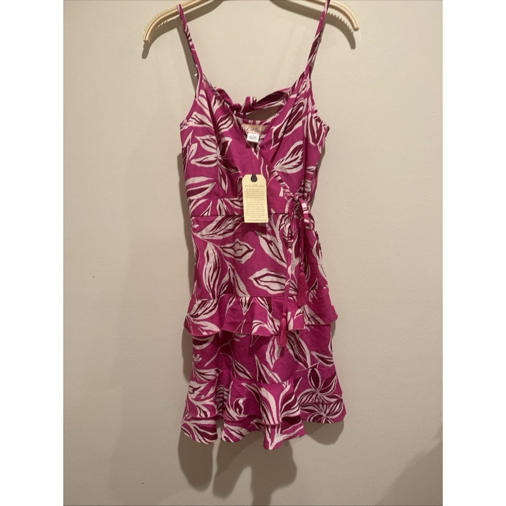 Band of the Free Dress Womens Small Pink Bloom Ruffle Tiered Wrap Coastal Tie